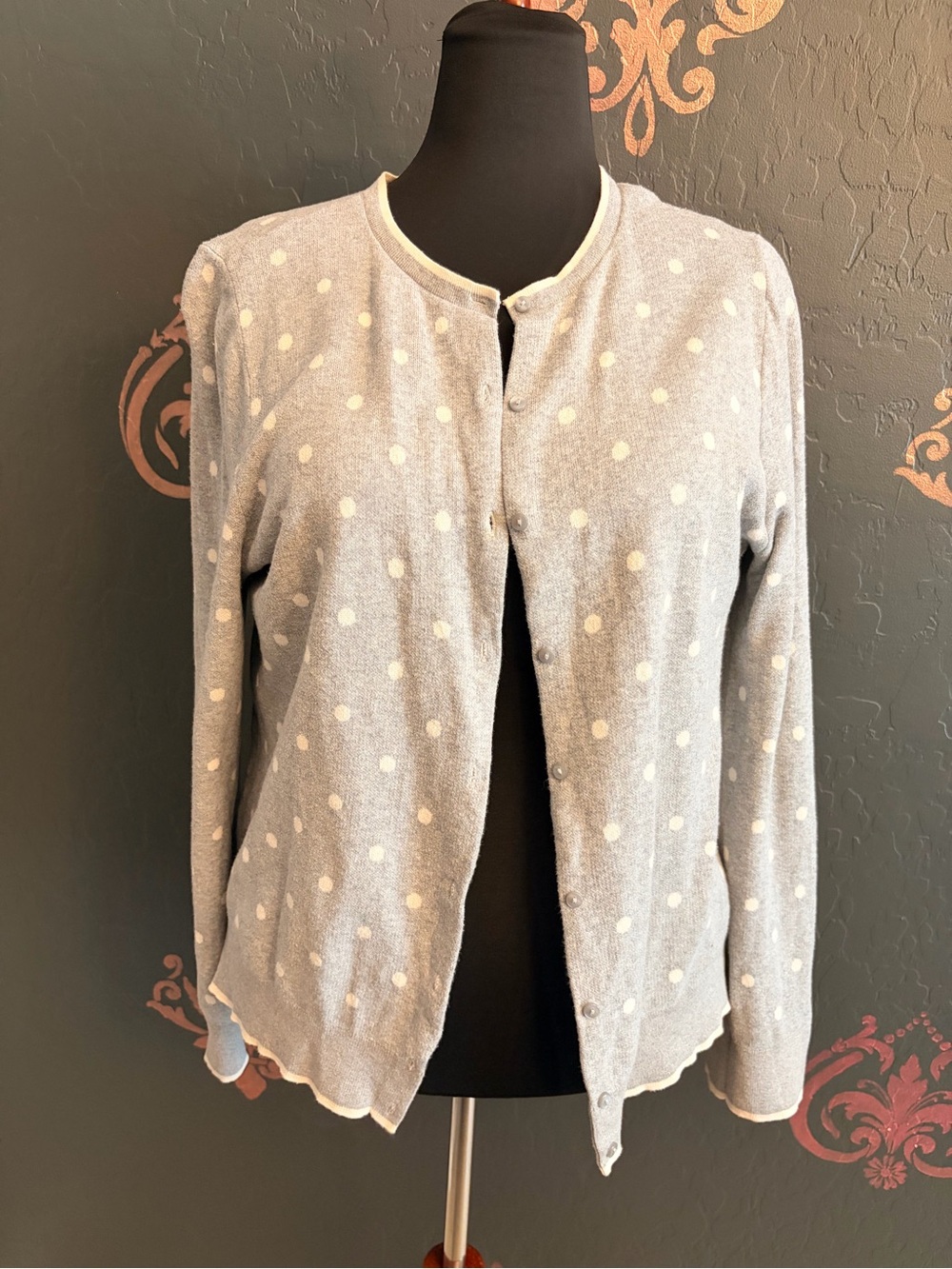 LOFT Light Blue Polka Dot Crewneck Cardigan